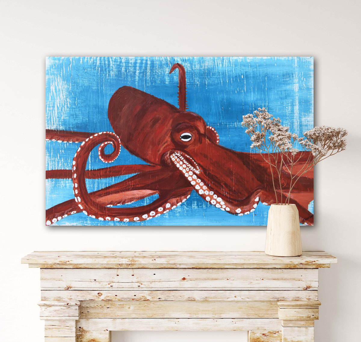 Canvas Print of an original painting &quot;Big Red Octopus&quot; by Tracy Hansen