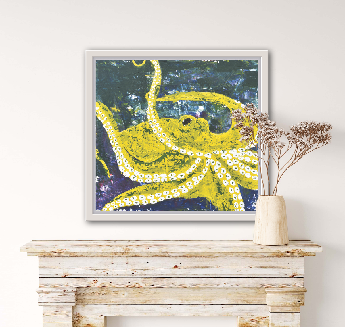 Canvas Print of an original painting &quot;Curious Yellow Octopus&quot; by Tracy Hansen