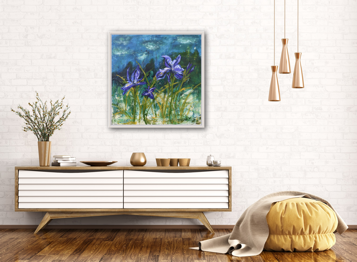 Canvas Print of an original painting &quot;Irises in the Summer&quot; by Tracy Hansen