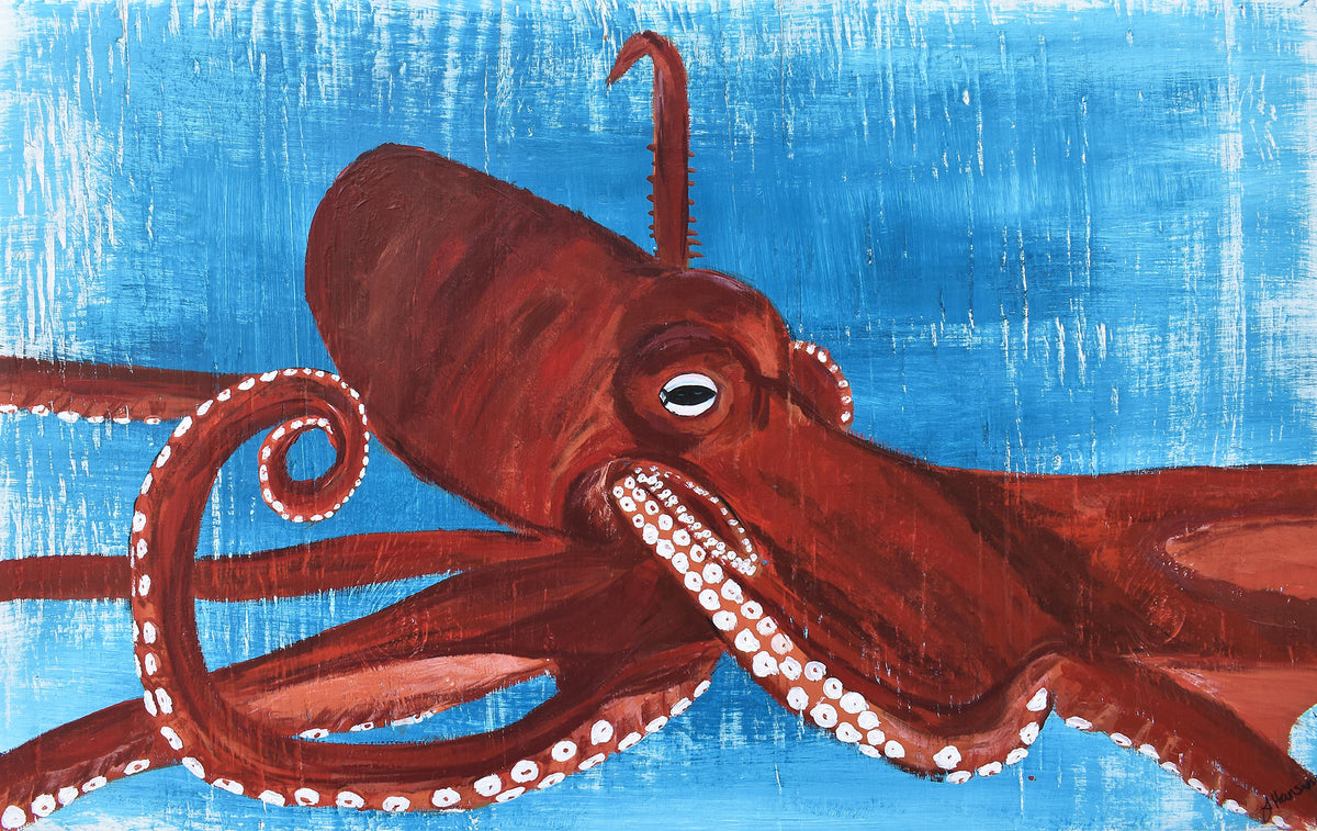 Canvas Print of an original painting &quot;Big Red Octopus&quot; by Tracy Hansen