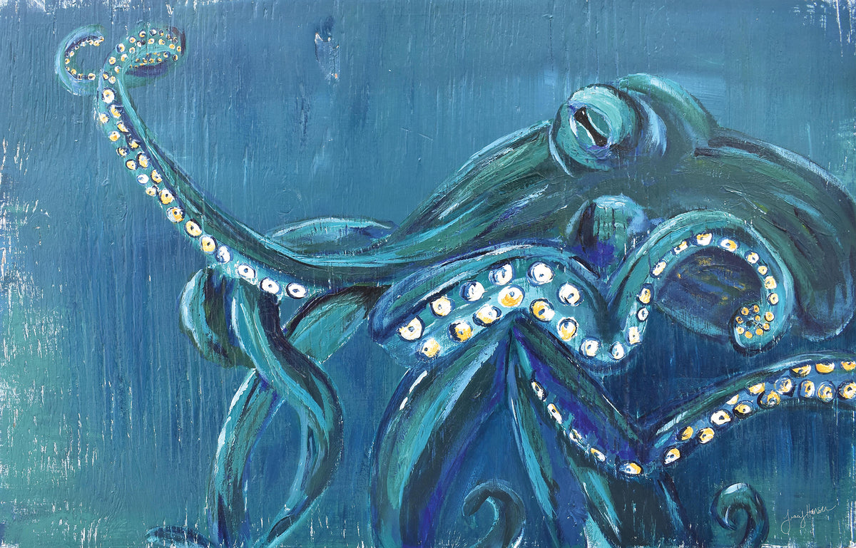 Canvas Print of an original painting &quot;Blue Octopus&quot; by Tracy Hansen