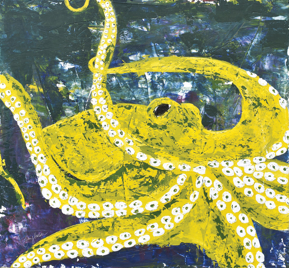 Canvas Print of an original painting &quot;Curious Yellow Octopus&quot; by Tracy Hansen