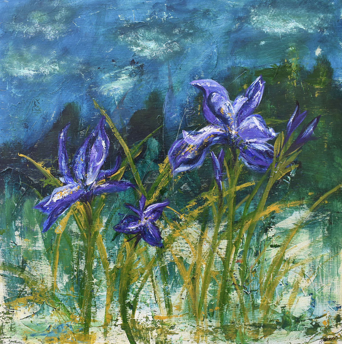 Canvas Print of an original painting &quot;Irises in the Summer&quot; by Tracy Hansen